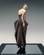 Brown Taffeta Corset Dress with Asymmetrical Hem - Image 2