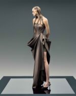 Brown Taffeta Corset Dress with Asymmetrical Hem - Image 3