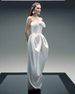 Charming Bow-Detail Sculptural Off-White Dress - Image 3