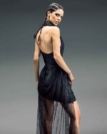 Halter Neck Mesh and Sequins Dress - Image 3