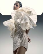 Asymmetrical Sequined Sparkling Dress with Taffeta Ruffles - Image 2