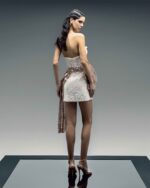 Gold Draped Sequin Mini Dress - Image 2