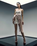 Gold Draped Sequin Mini Dress - Image 4