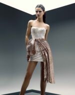 Gold Draped Sequin Mini Dress