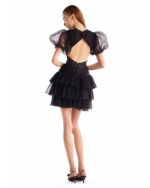 Puff Sleeves Black Chantilly Lace Mini Dress - Image 4