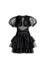 Puff Sleeves Black Chantilly Lace Mini Dress - Image 2