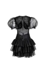 Puff Sleeves Black Chantilly Lace Mini Dress - Image 3