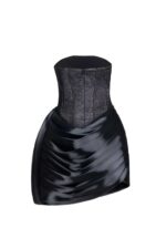 Luminous Black Metallic, Fluid Skirt Mini Dress - Image 3