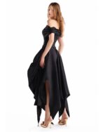 Asymmetric Hem Black Taffeta Off-Shoulder Dress - Image 4