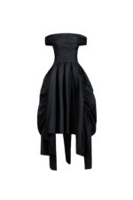 Asymmetric Hem Black Taffeta Off-Shoulder Dress - Image 2