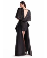 Chic Black Sequin Mini Dress with Draped Taffeta - Image 5