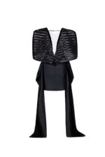 Chic Black Sequin Mini Dress with Draped Taffeta - Image 3
