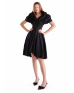 Cinched-Waist Jacquard Halter-Neck wrap Dress