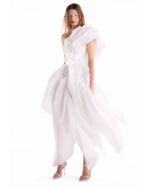 Gathered One-Shoulder Pearly Jacquard Dress - Image 5