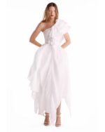 Gathered One-Shoulder Pearly Jacquard Dress - Image 4