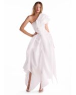 Gathered One-Shoulder Pearly Jacquard Dress