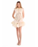 Fluid Silhouette, Cream Jacquard and Taffeta Mini Dress