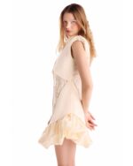 Fluid Silhouette, Cream Jacquard and Taffeta Mini Dress - Image 4