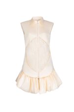 Fluid Silhouette, Cream Jacquard and Taffeta Mini Dress - Image 2