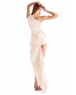 One-Shoulder Lace and Frilled Jacquard Cut-out Dress - Image 4