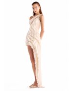 One-Shoulder Lace and Frilled Jacquard Cut-out Dress - Image 7