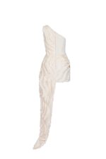 One-Shoulder Lace and Frilled Jacquard Cut-out Dress - Image 3