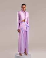 Avant-Garde Lilac Mikado Piqué Jacket with Asymmetrical Design - Image 3