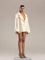 Glamorous Gold Sequin Jacket with White Taffeta Collar - Image 4