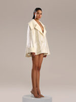 Glamorous Gold Sequin Jacket with White Taffeta Collar - Image 2