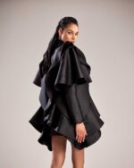 Avant-Garde Black Mikado Piqué Jacket with Dramatic Ruffles - Image 2