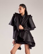 Avant-Garde Black Mikado Piqué Jacket with Dramatic Ruffles - Image 3