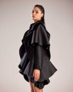 Avant-Garde Black Mikado Piqué Jacket with Dramatic Ruffles - Image 4