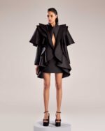 Avant-Garde Black Mikado Piqué Jacket with Dramatic Ruffles - Image 5