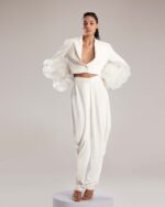 Organza Ruffled Cropped Sleeve Jacket - Image 5