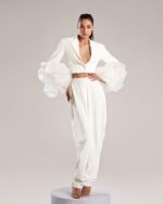 Organza Ruffled Cropped Sleeve Jacket - Image 2