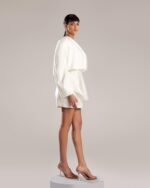 Chic Minimalist White Crepe Jacket Dress - Image 5
