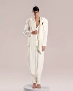 Elegant White Crepe Pants with Loose Cut - Image 2