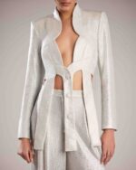 Avant-garde Metallic Silver Cut-Out Jacket