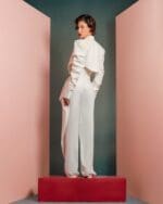 Ruched Sleeves Asymmetrical Crop Jacket with Floral Detailing - Image 3