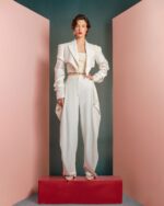 Ruched Sleeves Asymmetrical Crop Jacket with Floral Detailing - Image 2
