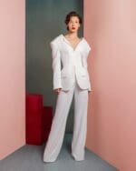 Elegant White Crepe High-Waist Pants - Image 4