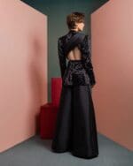 Elegant Sequin Blazer with Draped Taffeta Detail and knot - Image 3