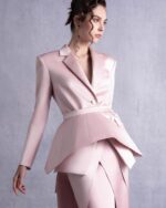 Pink Razmir Jacket with Train and Structured Peplum Belt