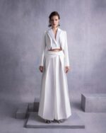 Wide-Leg Piqué Pants with Pleated Front Detailing - Image 3