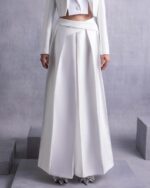 Wide-Leg Piqué Pants with Pleated Front Detailing