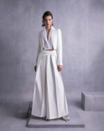 Wide-Leg Piqué Pants with Pleated Front Detailing - Image 2