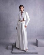 Wide-Leg Piqué Pants with Pleated Front Detailing - Image 5