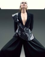 Asymmetrical Shoulders Sequin Embellished Jacket