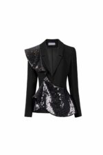 Asymmetrical Shoulders Sequin Embellished Jacket - Image 2