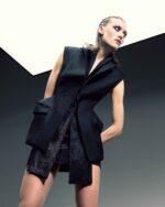 Sleeveless Mikado Jacket with Shimmery Lamé Collar